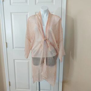 Vince Camuto sheer long silky floral open front drop shoulder kimono cardigan OS